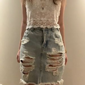 One Teaspoon Distressed Denim Pencil Skirt